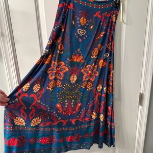 FARM Rio Red, Orange, and blue Embellished Maxi Skirt